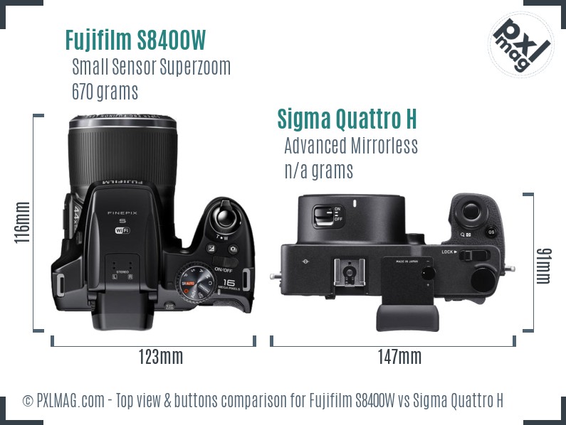 Fujifilm S8400W vs Sigma Quattro H top view buttons comparison