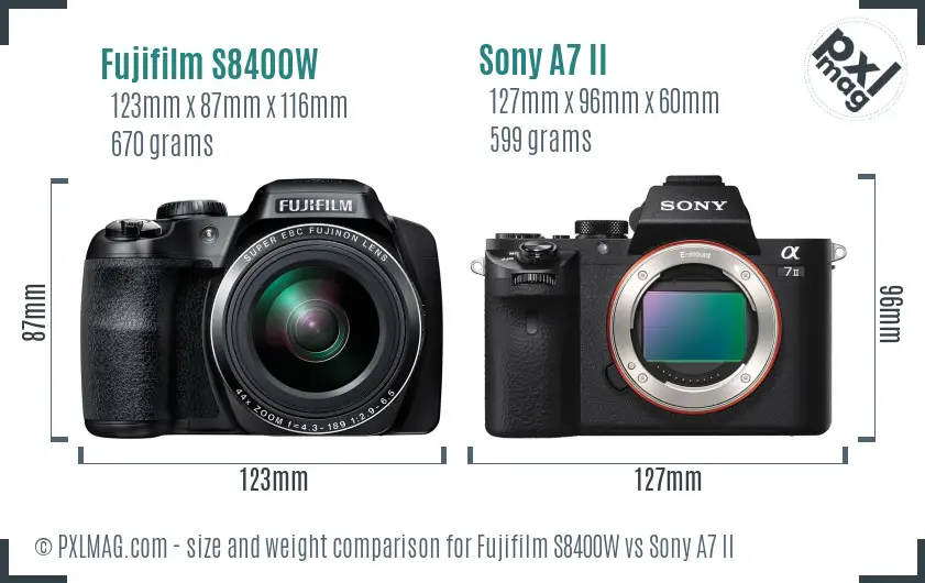 Fujifilm S8400W vs Sony A7 II size comparison