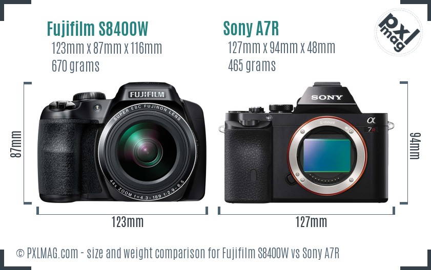 Fujifilm S8400W vs Sony A7R size comparison