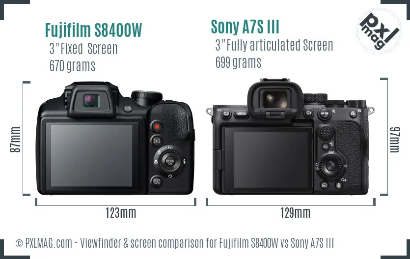 Fujifilm S8400W vs Sony A7S III Screen and Viewfinder comparison