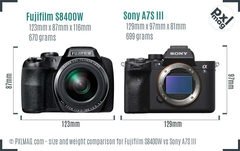 Fujifilm S8400W vs Sony A7S III size comparison