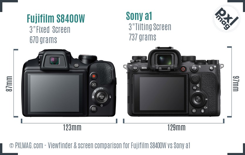 Fujifilm S8400W vs Sony a1 Screen and Viewfinder comparison