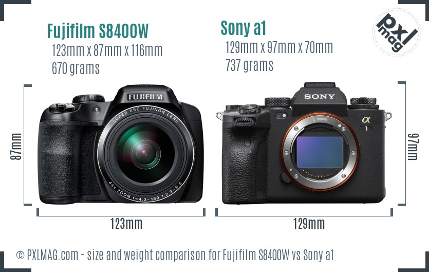 Fujifilm S8400W vs Sony a1 size comparison Fujifilm S8400W vs Sony a1 size comparison