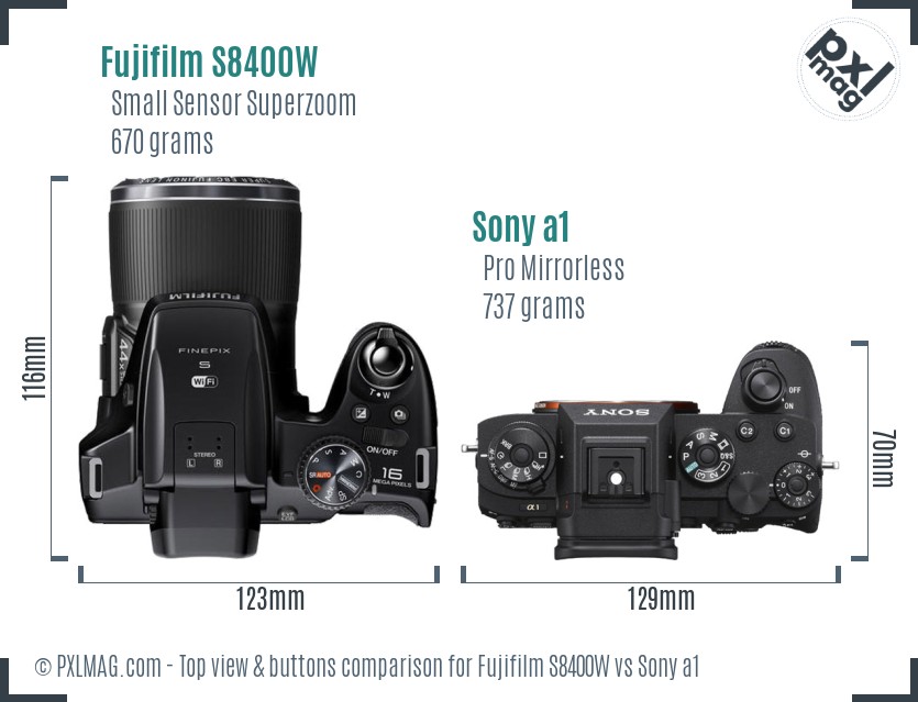 Fujifilm S8400W vs Sony a1 top view buttons comparison