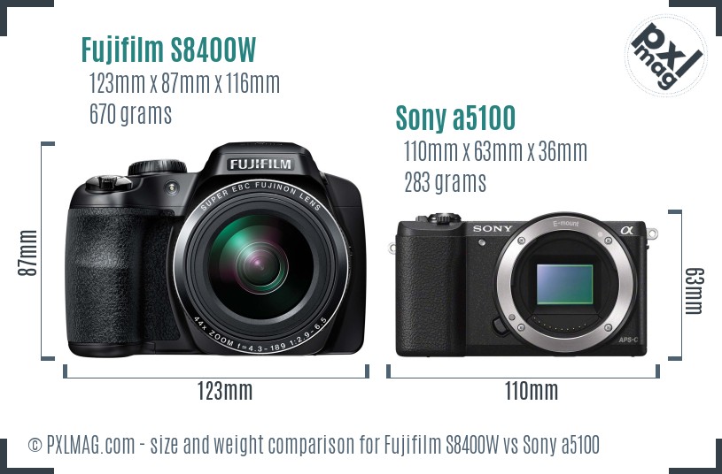 Fujifilm S8400W vs Sony a5100 size comparison Fujifilm S8400W vs Sony a5100 size comparison