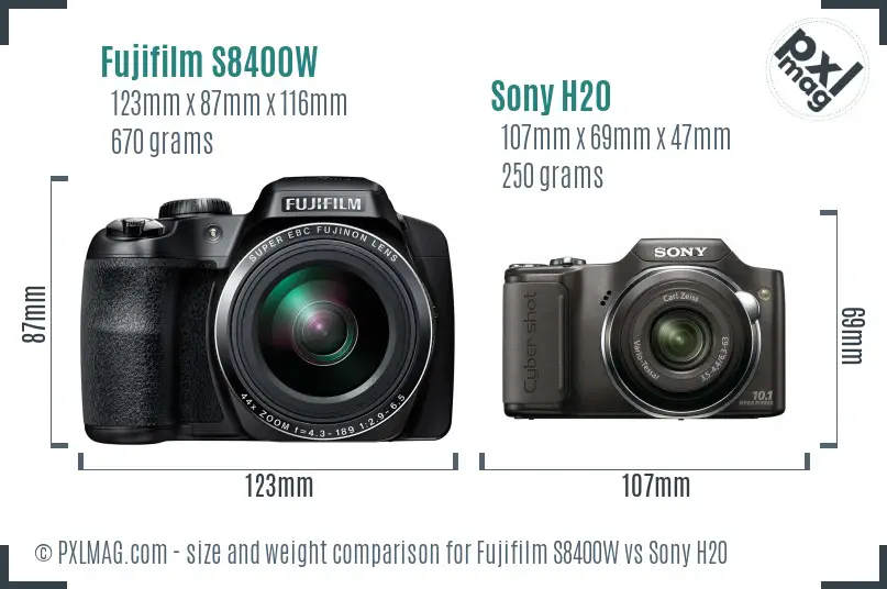 Fujifilm S8400W vs Sony H20 size comparison