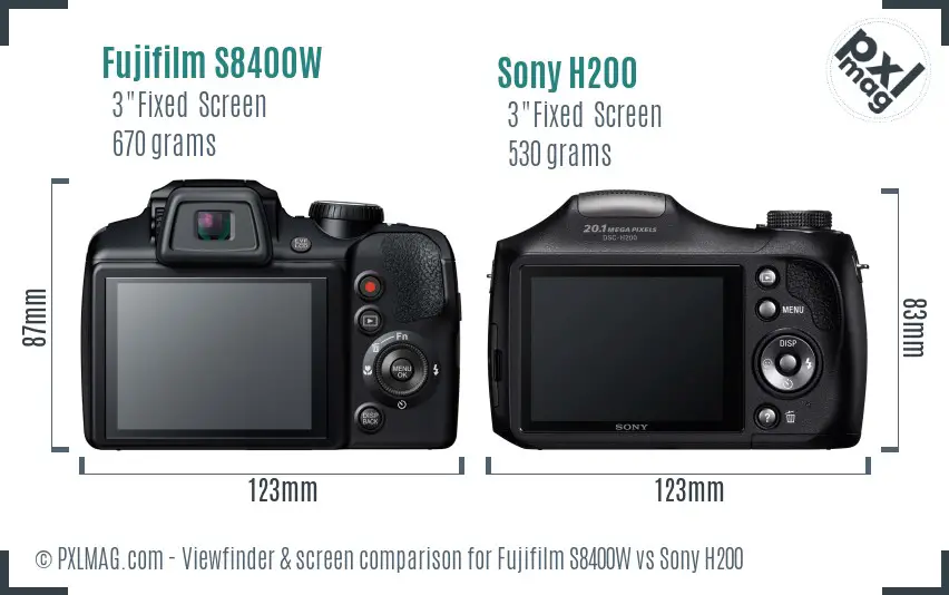 Fujifilm S8400W vs Sony H200 Screen and Viewfinder comparison Fujifilm S8400W vs Sony H200 Screen and Viewfinder comparison