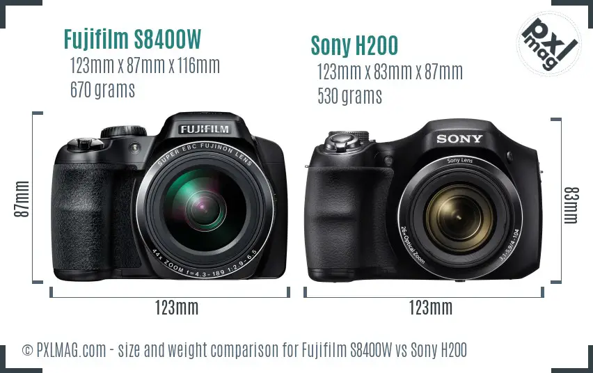 Fujifilm S8400W vs Sony H200 size comparison Fujifilm S8400W vs Sony H200 size comparison