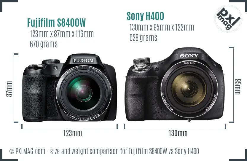 Fujifilm S8400W vs Sony H400 size comparison
