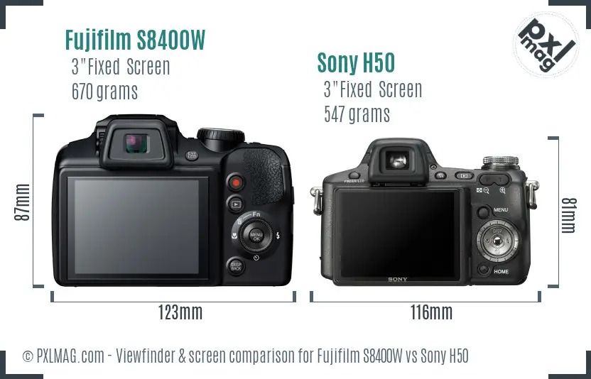 Fujifilm S8400W vs Sony H50 Screen and Viewfinder comparison