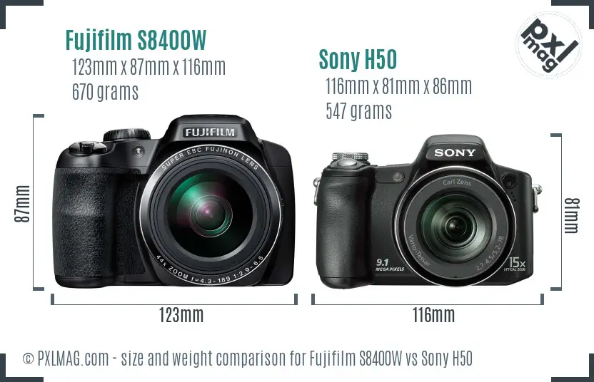 Fujifilm S8400W vs Sony H50 size comparison