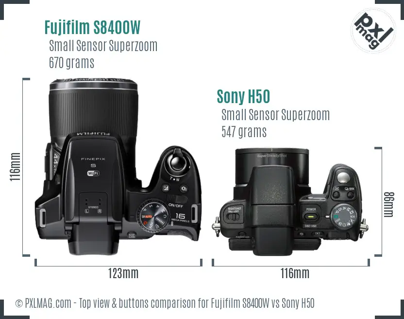 Fujifilm S8400W vs Sony H50 top view buttons comparison