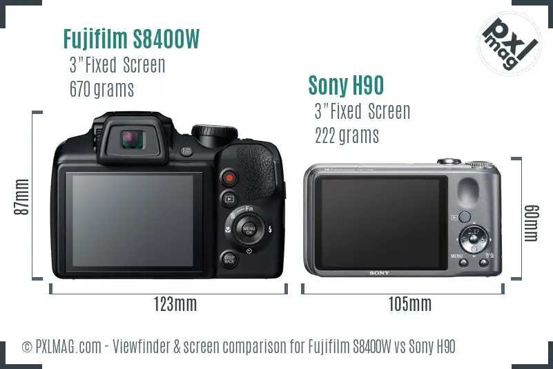 Fujifilm S8400W vs Sony H90 Screen and Viewfinder comparison Fujifilm S8400W vs Sony H90 Screen and Viewfinder comparison