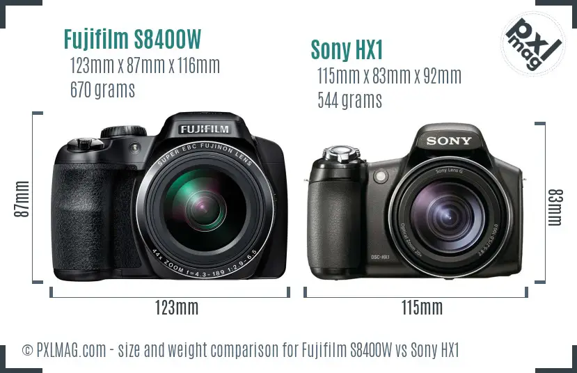 Fujifilm S8400W vs Sony HX1 size comparison