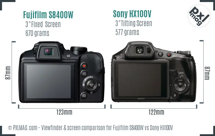 Fujifilm S8400W vs Sony HX100V Screen and Viewfinder comparison