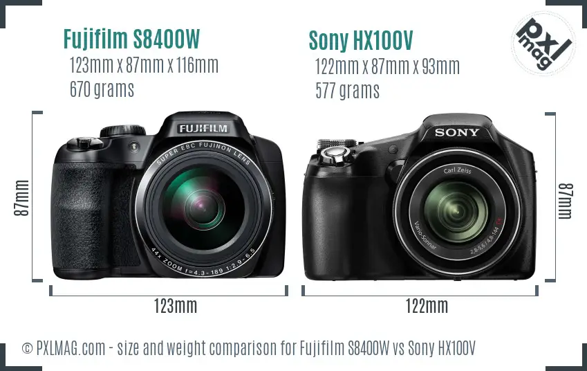 Fujifilm S8400W vs Sony HX100V size comparison