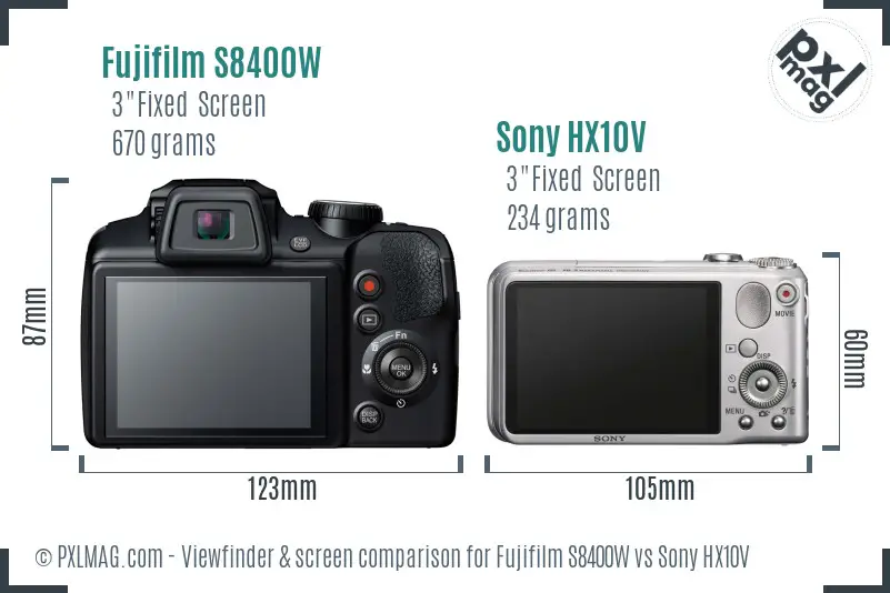 Fujifilm S8400W vs Sony HX10V Screen and Viewfinder comparison