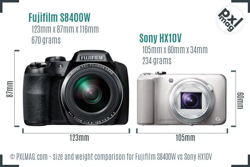 Fujifilm S8400W vs Sony HX10V size comparison