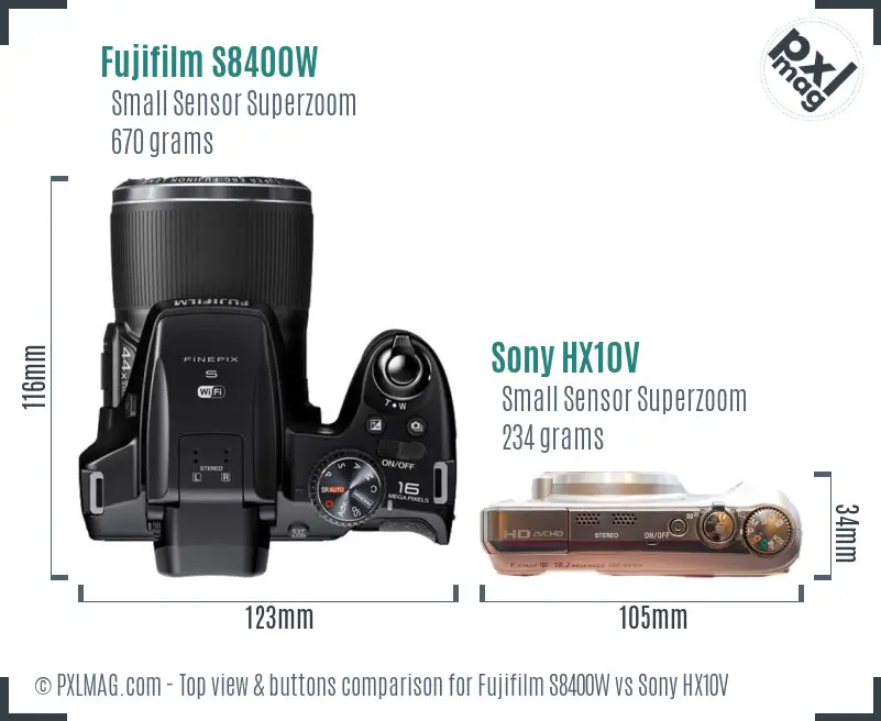 Fujifilm S8400W vs Sony HX10V top view buttons comparison