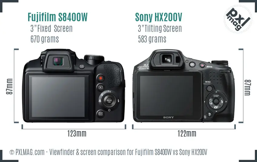 Fujifilm S8400W vs Sony HX200V Screen and Viewfinder comparison