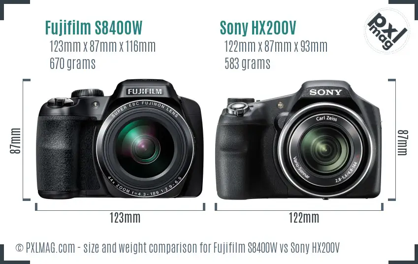 Fujifilm S8400W vs Sony HX200V size comparison