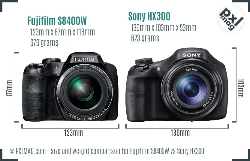 Fujifilm S8400W vs Sony HX300 size comparison Fujifilm S8400W vs Sony HX300 size comparison