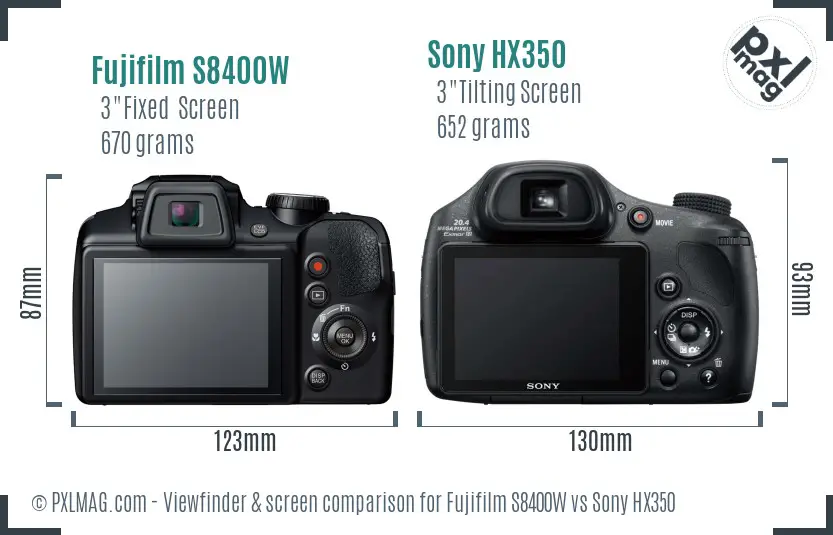 Fujifilm S8400W vs Sony HX350 Screen and Viewfinder comparison