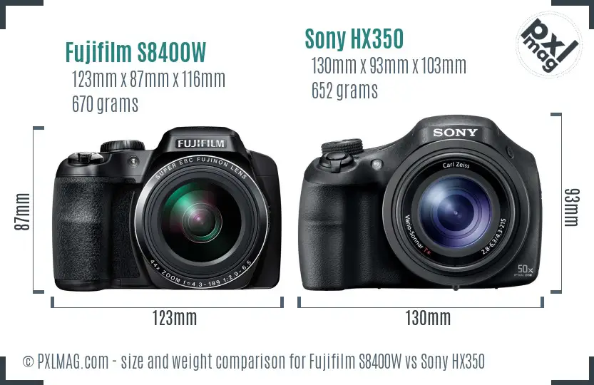 Fujifilm S8400W vs Sony HX350 size comparison