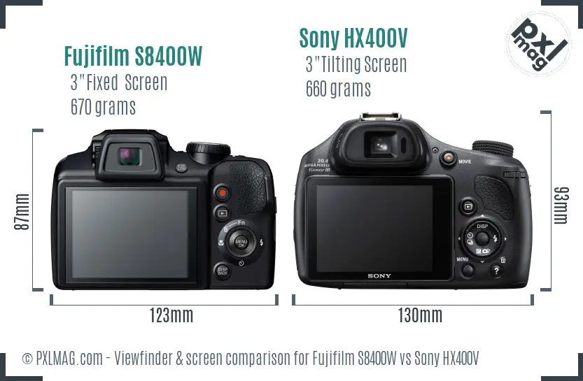 Fujifilm S8400W vs Sony HX400V Screen and Viewfinder comparison