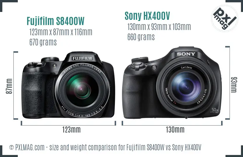 Fujifilm S8400W vs Sony HX400V size comparison