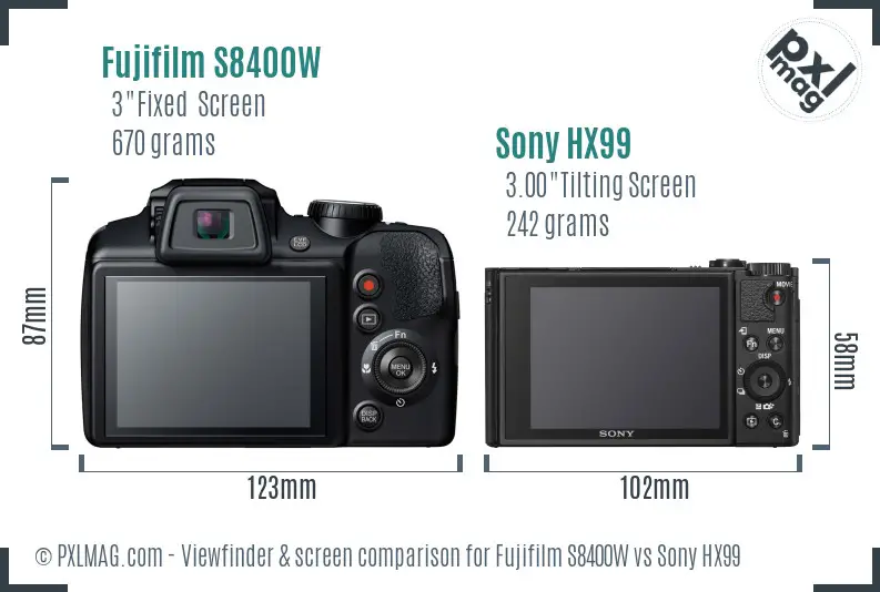 Fujifilm S8400W vs Sony HX99 Screen and Viewfinder comparison
