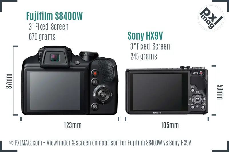 Fujifilm S8400W vs Sony HX9V Screen and Viewfinder comparison