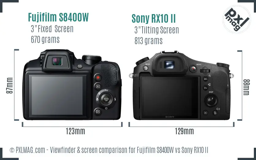 Fujifilm S8400W vs Sony RX10 II Screen and Viewfinder comparison