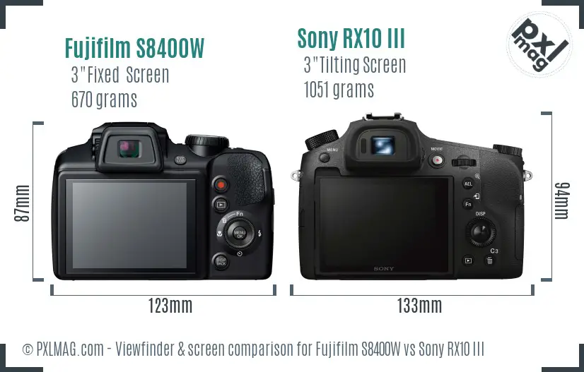Fujifilm S8400W vs Sony RX10 III Screen and Viewfinder comparison