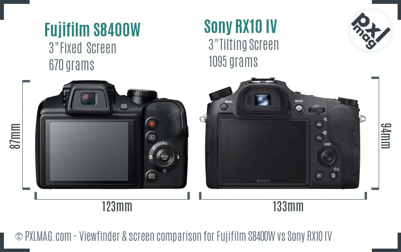 Fujifilm S8400W vs Sony RX10 IV Screen and Viewfinder comparison