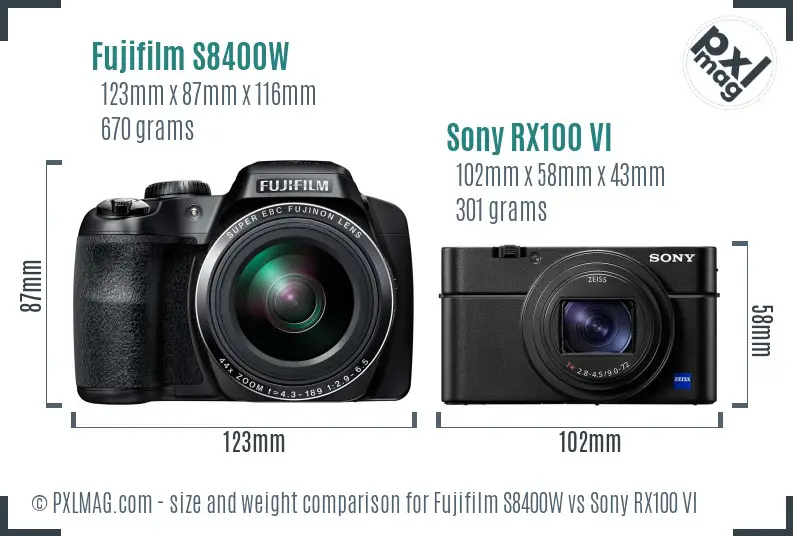 Fujifilm S8400W vs Sony RX100 VI size comparison