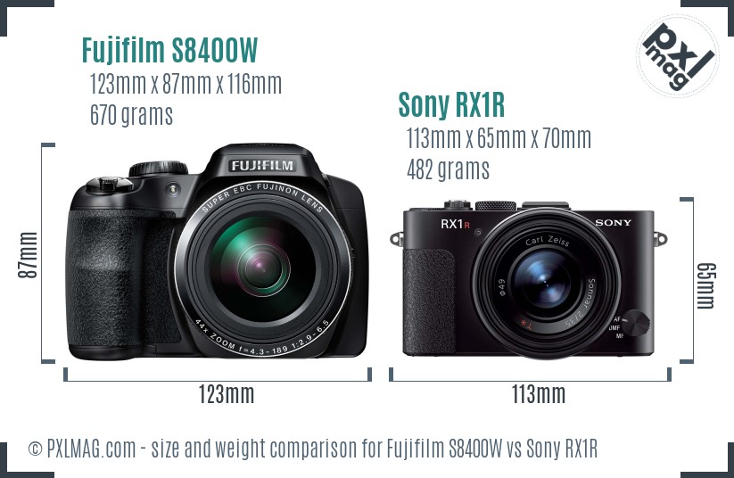 Fujifilm S8400W vs Sony RX1R size comparison