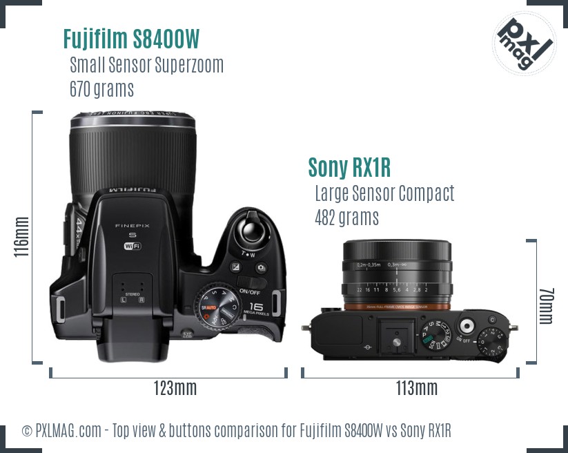 Fujifilm S8400W vs Sony RX1R top view buttons comparison