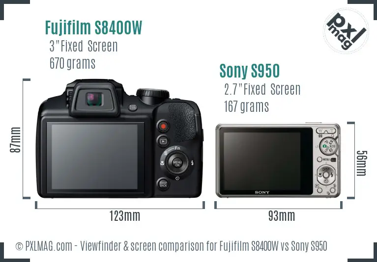 Fujifilm S8400W vs Sony S950 Screen and Viewfinder comparison