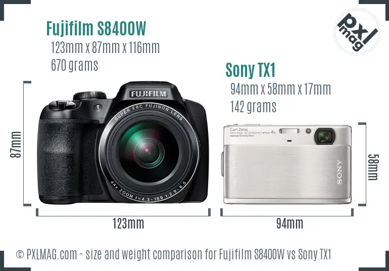 Fujifilm S8400W vs Sony TX1 size comparison