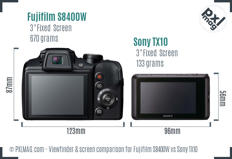 Fujifilm S8400W vs Sony TX10 Screen and Viewfinder comparison