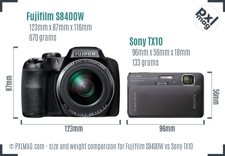 Fujifilm S8400W vs Sony TX10 size comparison