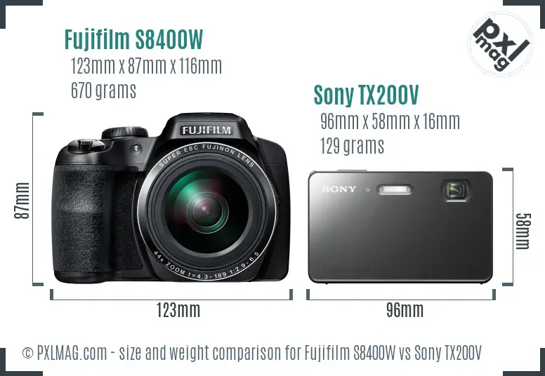 Fujifilm S8400W vs Sony TX200V size comparison