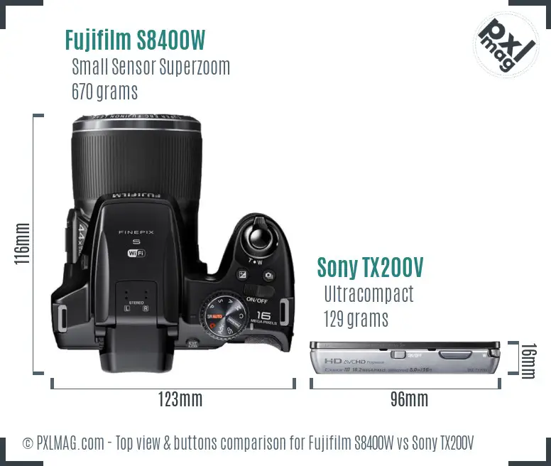 Fujifilm S8400W vs Sony TX200V top view buttons comparison