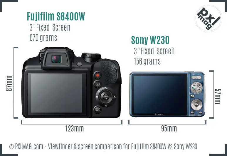 Fujifilm S8400W vs Sony W230 Screen and Viewfinder comparison