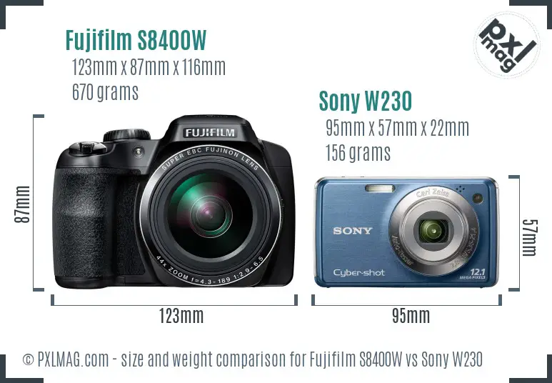 Fujifilm S8400W vs Sony W230 size comparison