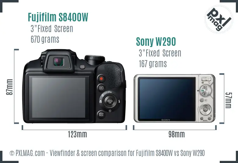 Fujifilm S8400W vs Sony W290 Screen and Viewfinder comparison Fujifilm S8400W vs Sony W290 Screen and Viewfinder comparison