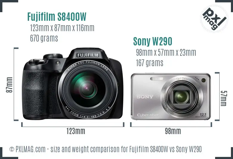 Fujifilm S8400W vs Sony W290 size comparison Fujifilm S8400W vs Sony W290 size comparison