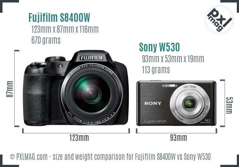 Fujifilm S8400W vs Sony W530 size comparison