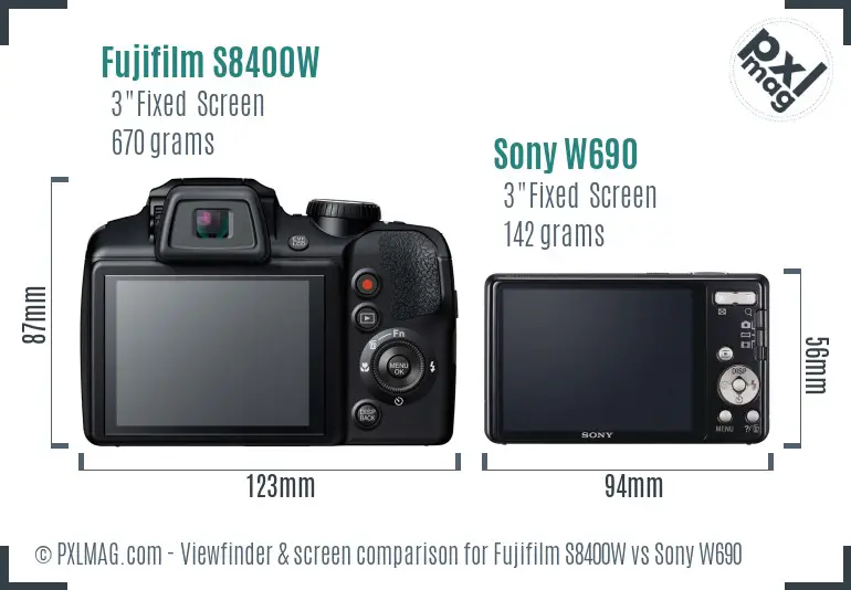 Fujifilm S8400W vs Sony W690 Screen and Viewfinder comparison